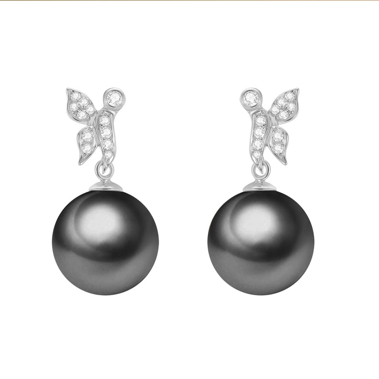 G18k Diamonds Fly Away Edison Pearl Earrings