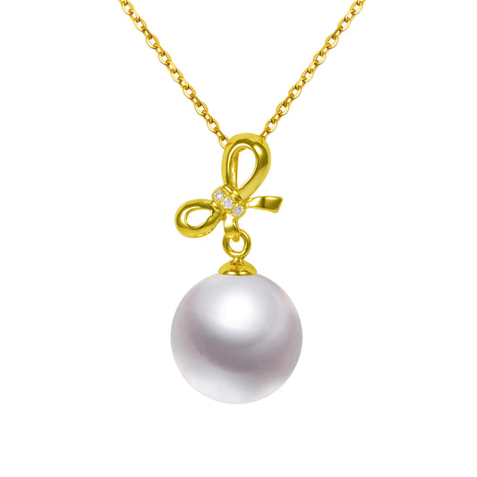 G18k Diamonds Bow & Pearl Pendant