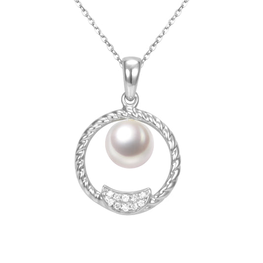 G18K Diamond & Pearl Circle Pendant