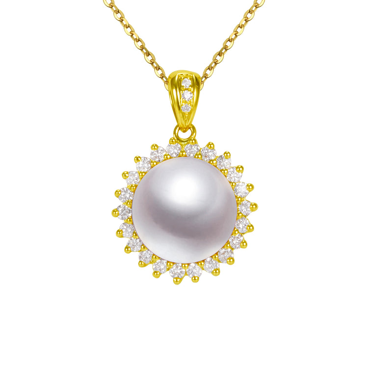 G18k Sunshine and Diamonds Pearl Pendant (Medium Size)