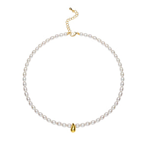 Golden Waterdrop Oval Freshwater Pearl Necklace