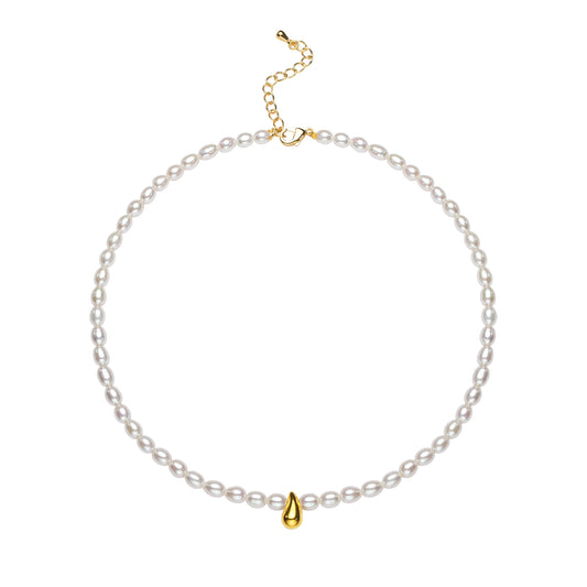 Golden Waterdrop Oval Freshwater Pearl Necklace