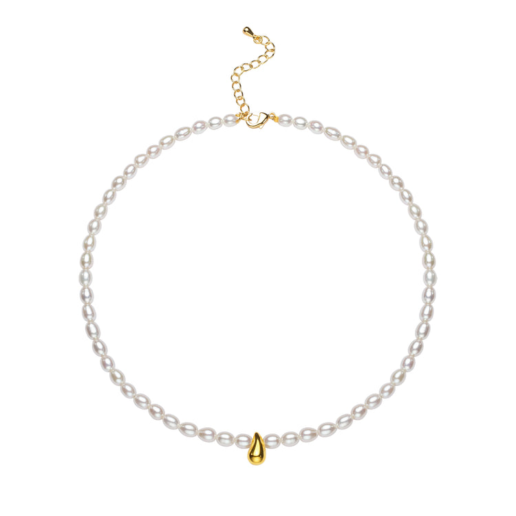 Golden Waterdrop Oval Freshwater Pearl Necklace