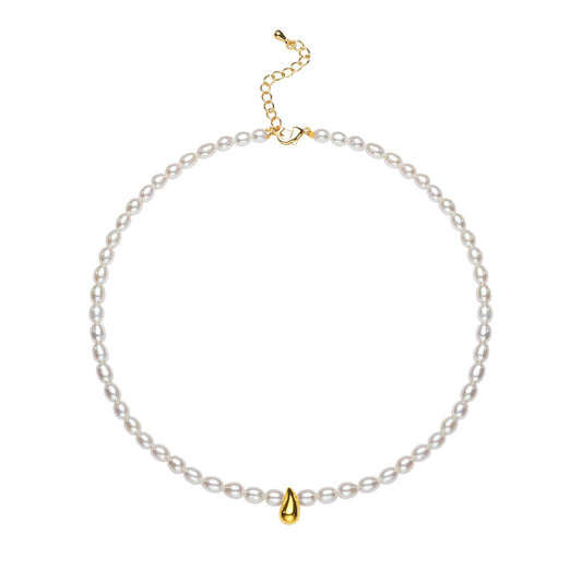 Golden Waterdrop Oval Freshwater Pearl Necklace