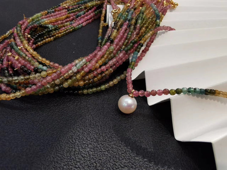 Rainbow Color Tourmaline Pearl Necklace