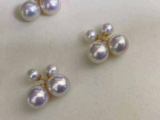 G18K Solid Gold Double Edison Pearls Earrings