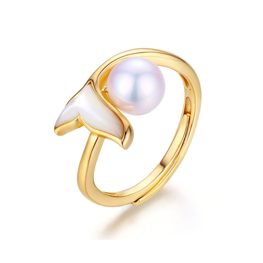G14K The Mermaid Whale Tail Pearl Ring