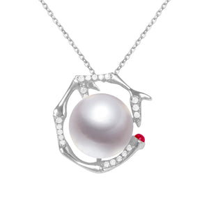 G18k Diamonds & Ruby Abstract Pearl Pendant