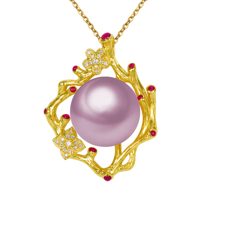 G18k Diamonds Ruby Luxury Floral Pearl Pendant