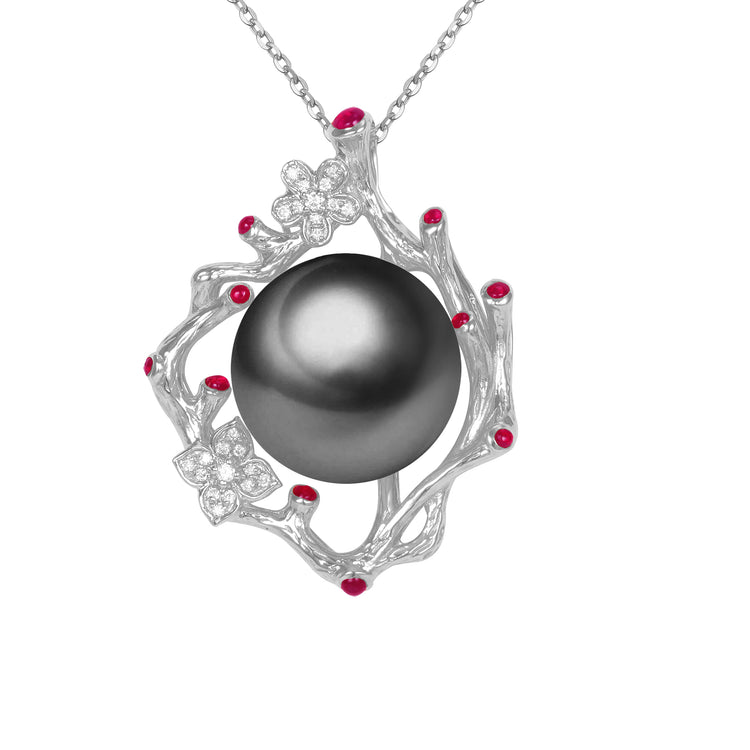 G18k Diamonds Ruby Luxury Floral Pearl Pendant