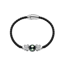 Black Leather Black Pearl Bracelet featuring a black pearl symbolizing strength and timeless elegance