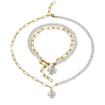 Lucky Clover Leaf Pearl Necklace Bracelet for relaxed mix and match pearl looks
