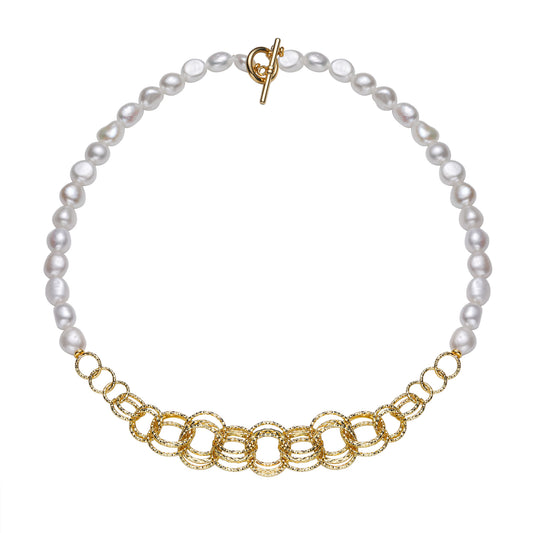 Contemporary Golden Loop Pearl Necklace