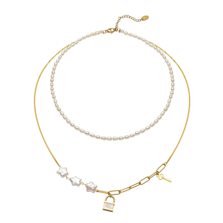 Lock & Key Pearl Necklace