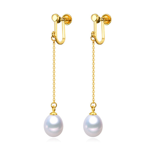 Gold Chain and Pearl Drop Earrings