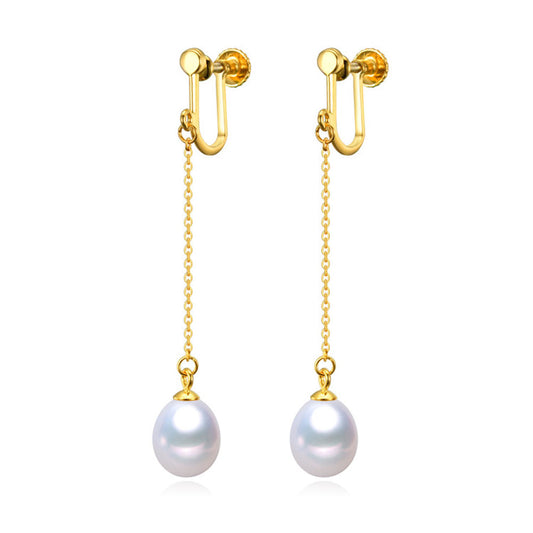 Gold Chain and Pearl Drop Earrings