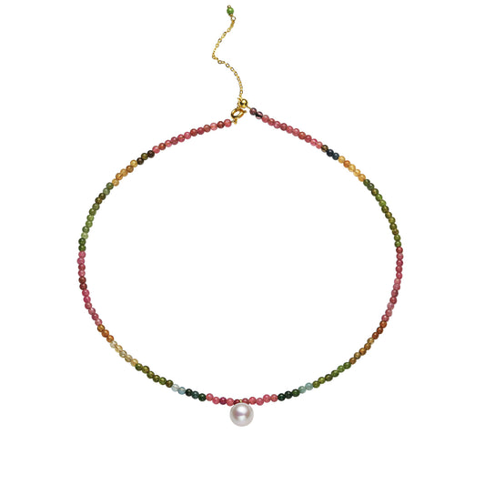 Rainbow Color Tourmaline Pearl Necklace