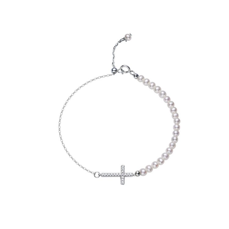 Silvery Cross Freshwater Pearl Bracelet