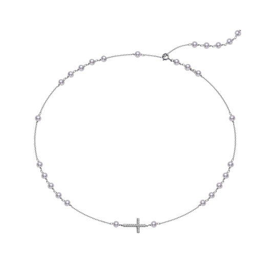 Silvery Cross Pearl Necklace