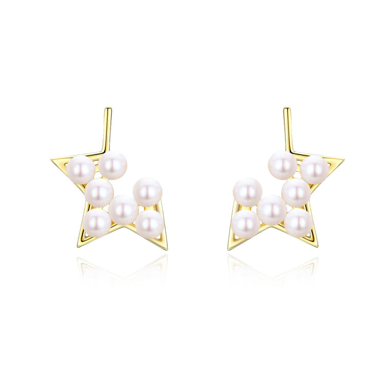Golden Star Pearl Earring Studs