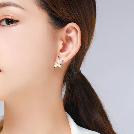 Golden Star Pearl Earring Studs