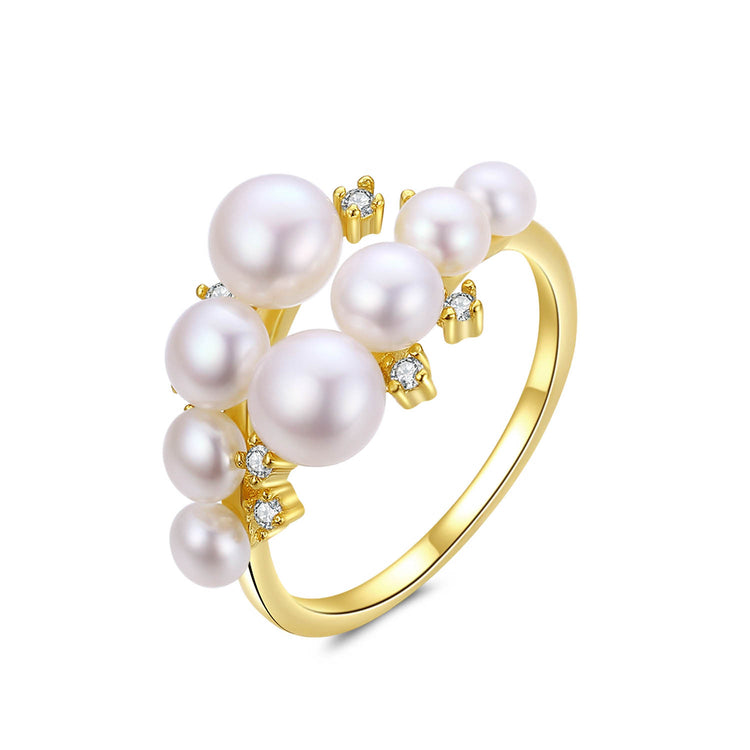 Golden Pearl Clusters Ring