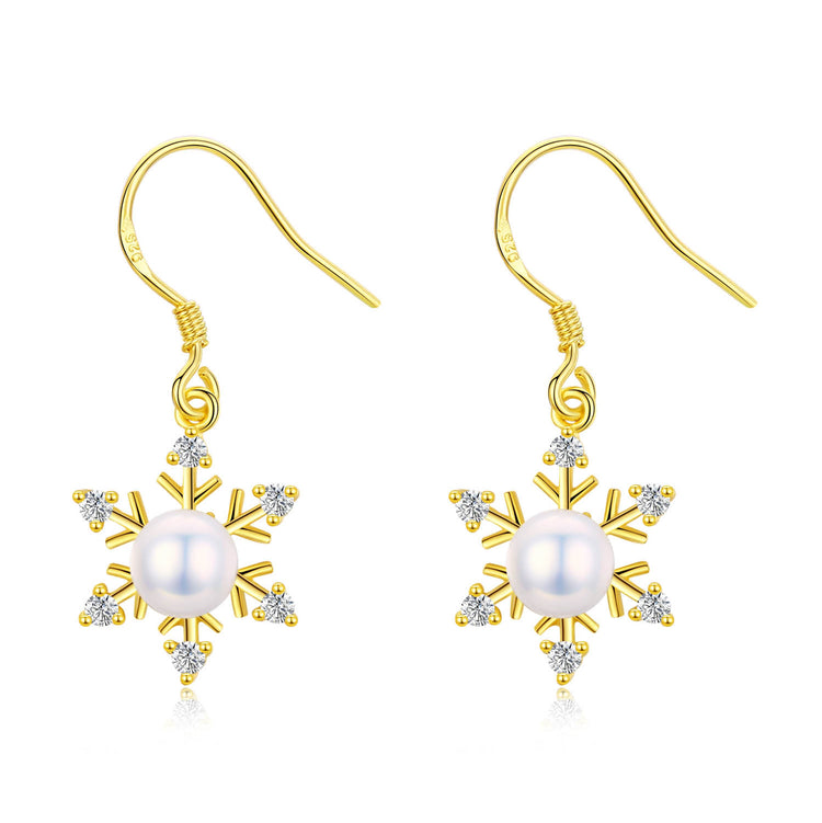 Sparkling Snowflakes Pearl Earrings
