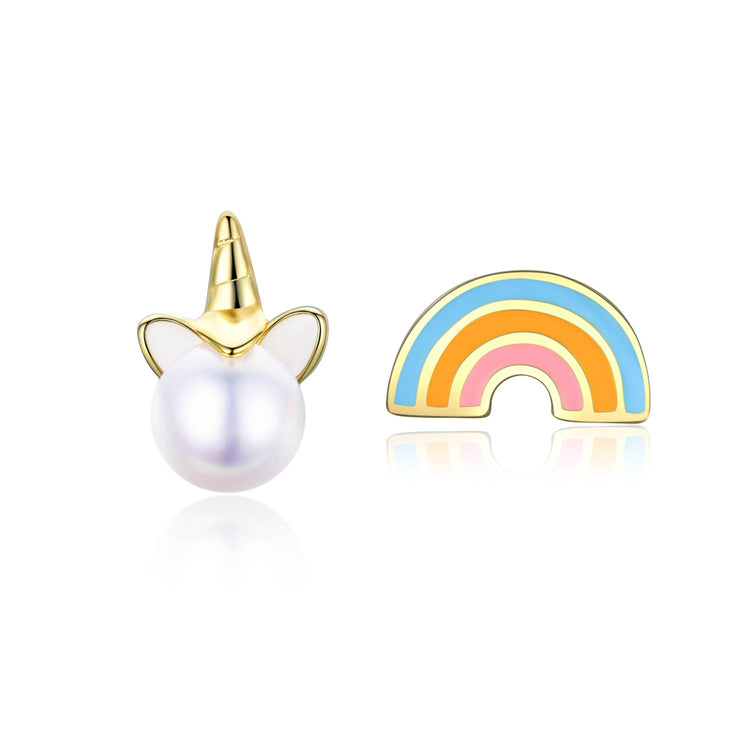 Princess Paradise Rainbow Unicorn Pearl Studs Earrings