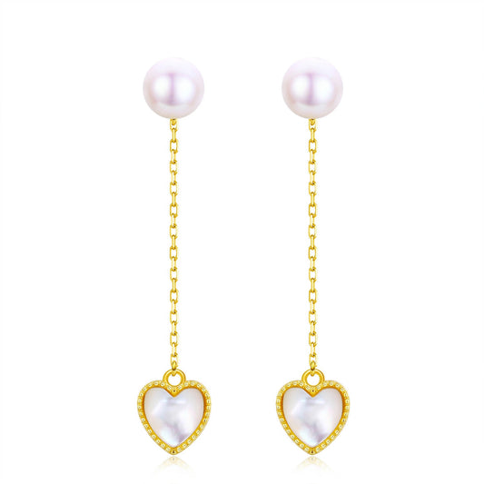 Pearl Studs with Heart Drop Earrings