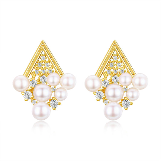 Pearl Cloud and Pyramid Earring Studs