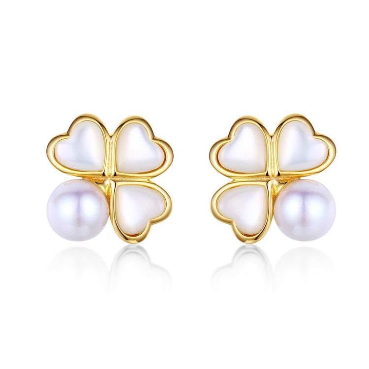 Four Leaf Clover Pearl Earrings