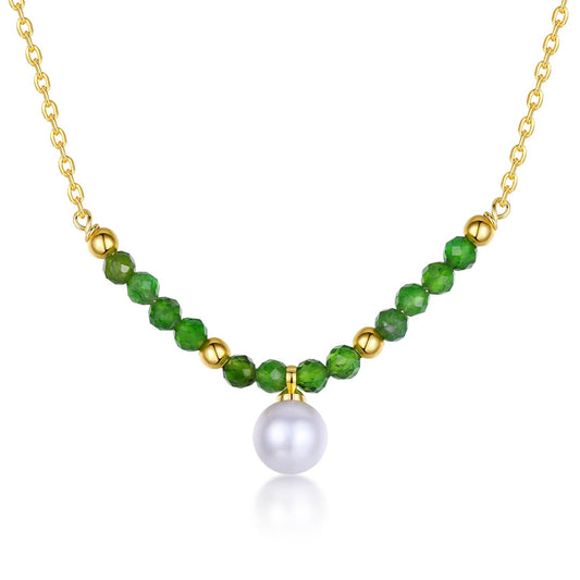 Green Olivine & Pearl Necklace
