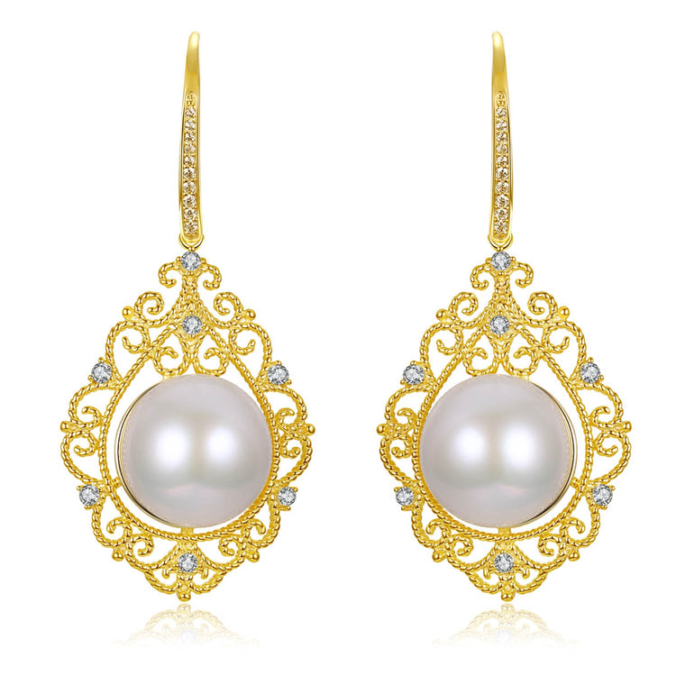 Filigree Edison Pearl Drop Earrings