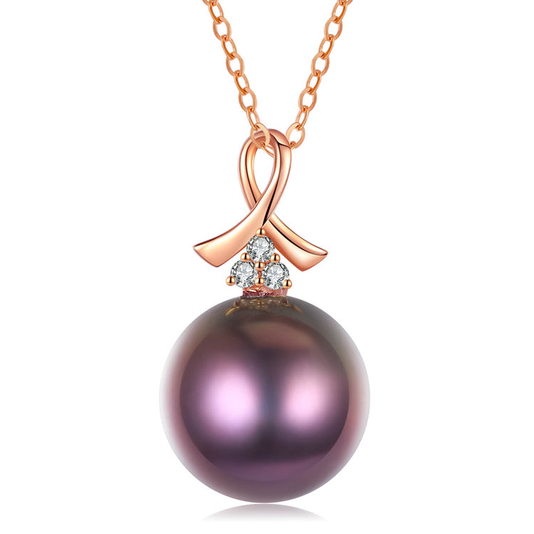 G18k Breast Cancer Ribbon Edison Pearl Pendant