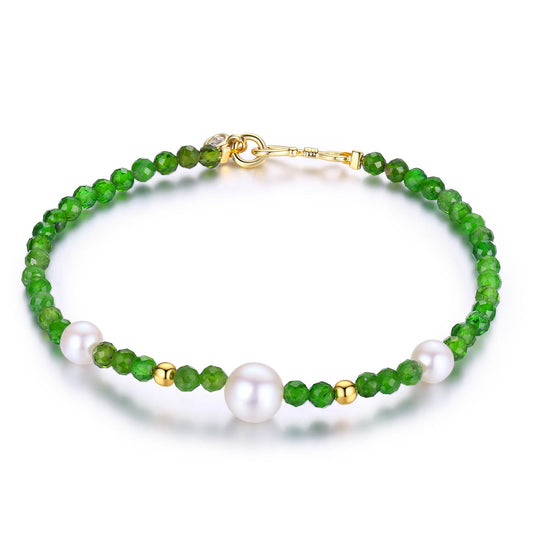 Green Olivine & Pearl Bracelet