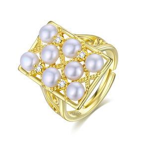Rectangle Plate Pearl Ring