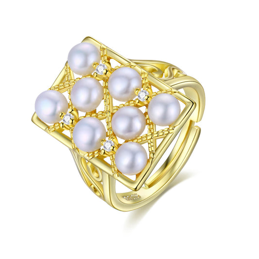 Rectangle Plate Pearl Ring