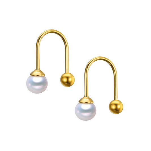 Contemporary Small Pearl Hook Earrings
