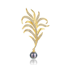Fern Branch Tahitian Pearl Brooch with sculptural black pearl elegance