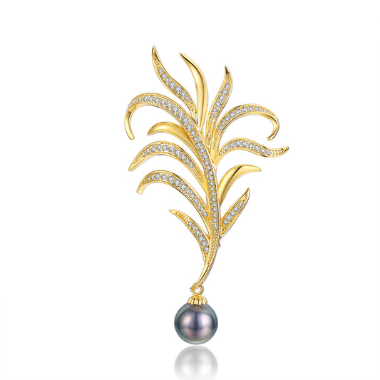 Fern Branch Tahitian / Edison Pearl Brooch