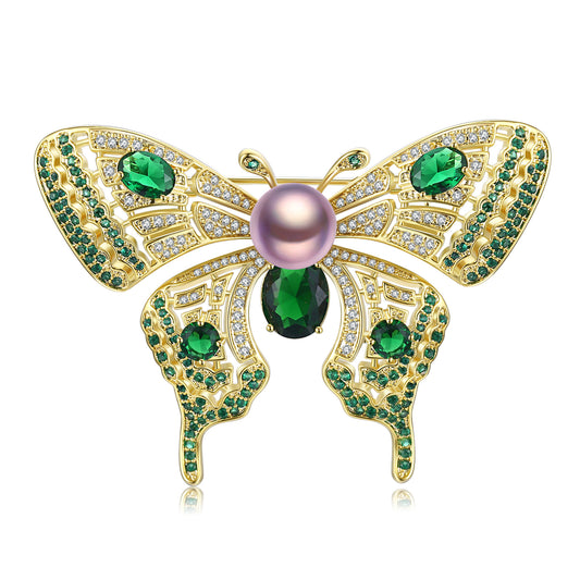 Green Butterfly Edison Pearl Brooch