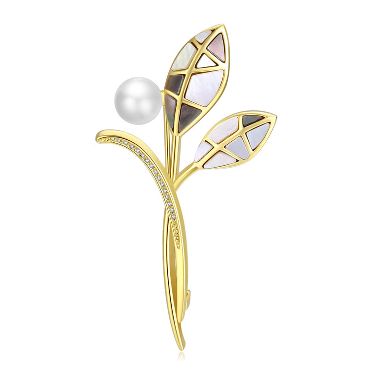 Mosaic Leaves Edison Pearl Brooch