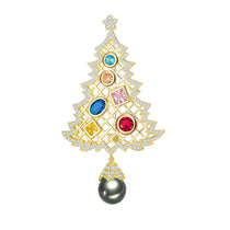 Golden Christmas Tree Tahitian Edison Pearl Brooch with luminous golden pearl accents