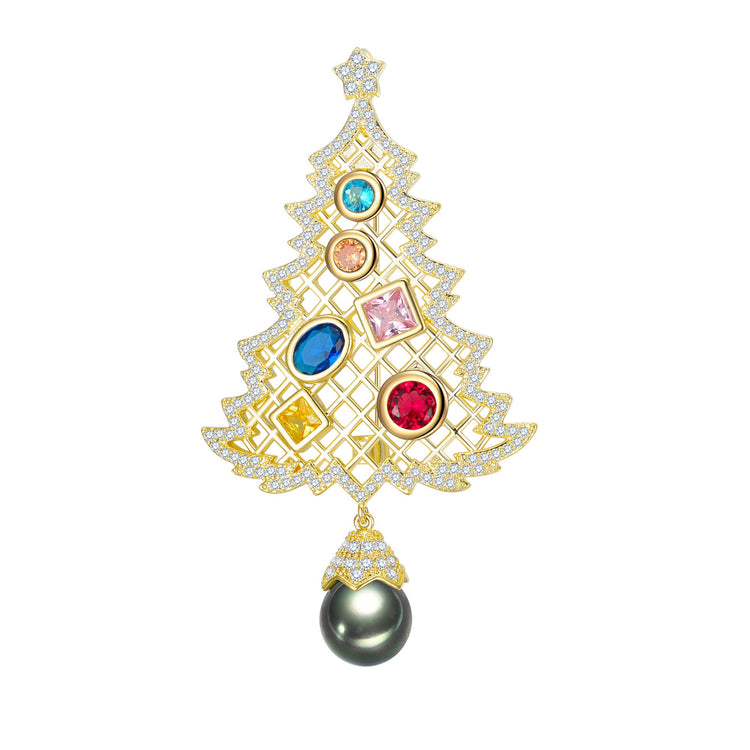 Golden Christmas Tree Tahitian or Edison Pearl Brooch