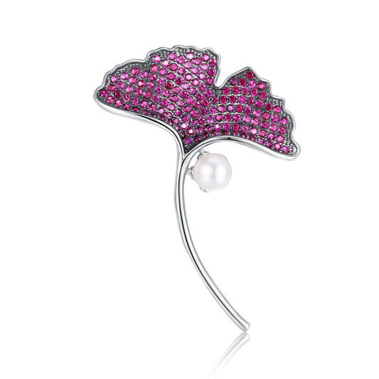 Ginko Leaf Pearl Brooch