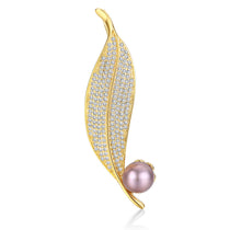 Single Crystal Leaf Pearl Brooch bringing refined pearl accent to scarves blazers and bags