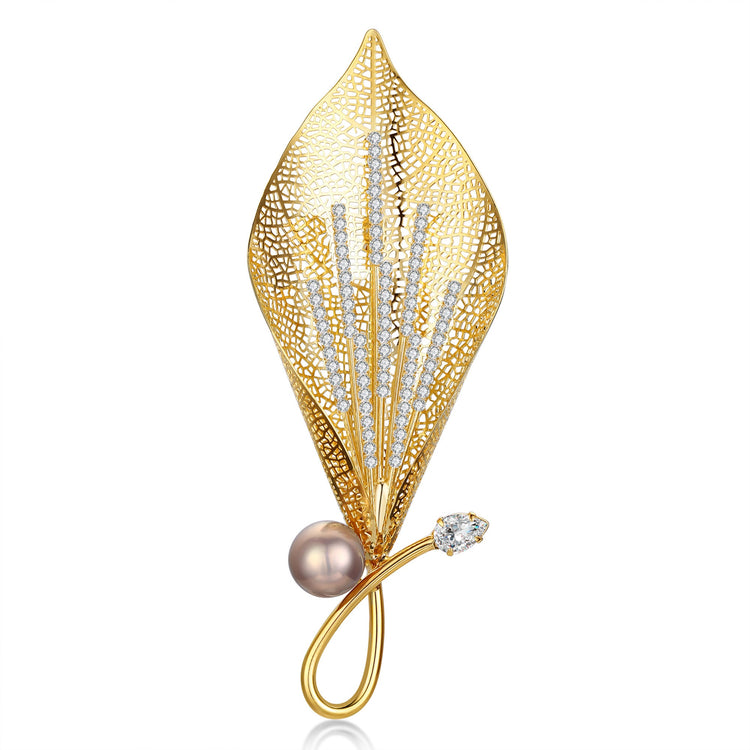 Hosta Leaf Edison Pearl Brooch