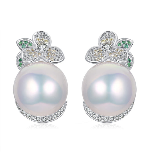 White Lily Pearl Studs Earrings