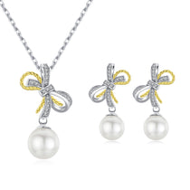 Duo Bows Edison Pearl Earrings Necklace Set modern Edison pearl jewelry set combining elegance and contemporary style