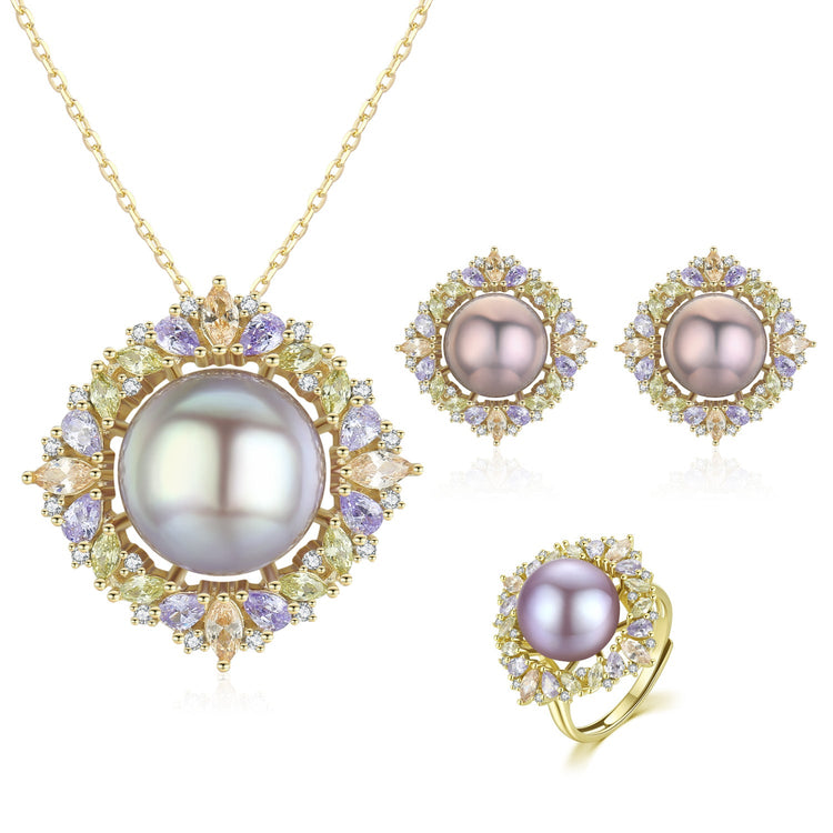 Sparkling Season Edison Pearl Earrings & Necklace & Ring Set